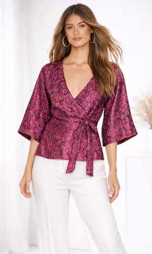 Tularosa Rory Deep Magenta Metallic Jacquard Wrap Top XS NWT Revolve thumbnail 1