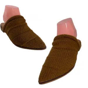 Mi.Im Brown Leather & Knit Sweater Fabric Flat Mule Slide Shoes (6m) thumbnail 2