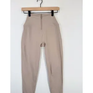 Set Active Womens Leggings Beige Sportbody Front Zip Cropped Stretch Yoga Small thumbnail 5