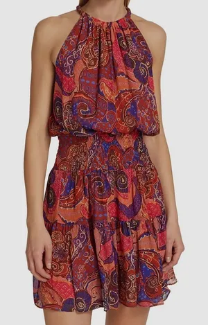 A.L.C. Cory Silk Sleeveless Mini‎ Dress High Neck Pink Cobalt Multi Size 6 thumbnail 1