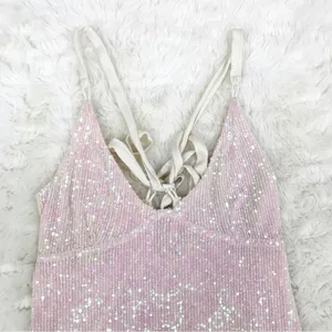 FREE PEOPLE Gold Rush Sequin Mini Dress Iridescent Sheer Cream Size Medium New‎ thumbnail 5