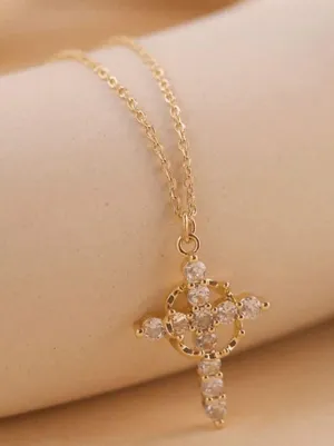 Cross Crown Zirconia Necklace Gold thumbnail 5