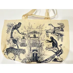 Sézane Paris Canvas Tote Bag Maria Pour Blue Illustrated Paradiso Jungle Print thumbnail 10