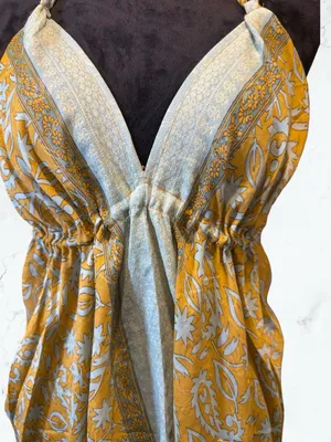 OCEAN BLUE APPAREL Halter Maxi Dress Boho Bohemian Paisley Shimmer Open Back thumbnail 5