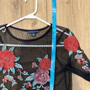 AEO Womens Dark‎ Romance Sheer Floral Appliqué Top Size Small Whimsigoth Fairy thumbnail 6