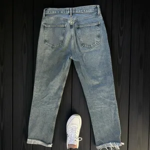 AGOLDE High Rise Straight Leg Jeans Light Wash Raw Frayed Hem Women's size 28 thumbnail 4