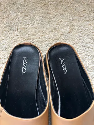 Pazzo Vtg retro tan leather slide mules 7.5 women’s shoes artsy funky thumbnail 2