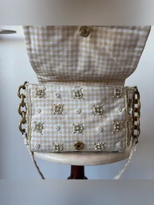 Zara Embellished beaded Cream Pearl-Trim Shoulder Bag thumbnail 6