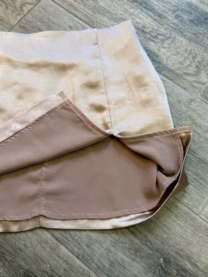 Altar'd State Shiny Tan Satin Silk Mini Skirt Lined With Slit Women’s Sz Small thumbnail 4