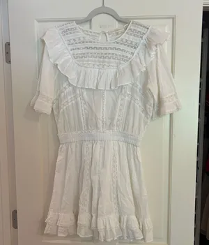 Love Shack Fancy Cooper White Cotton Lace Ruffle Mini Dress thumbnail 1