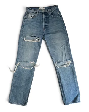 Reformation Jeans High Rise Distressed Straight Leg Jeans Blue Denim Size 25 thumbnail 1