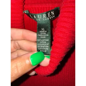 Lauren Ralph Lauren Red Ribbed Cotton Turtleneck Sweater XL Logo Academia Preppy thumbnail 5