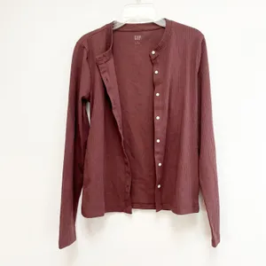 GAP Ribbed Button Up Long Sleeve Top Chocolate Brown Small thumbnail 2