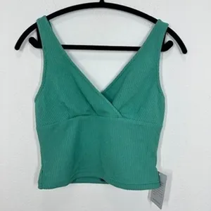 Lulus Ribbed V Neck Cropped Tank Top Teal‎ Green Size Medium NWT thumbnail 4