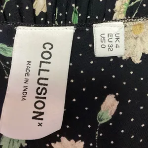 Asos Collusion Black Floral Dotted Long Sleeve Sweetheart Smocked Mini Dress 0 thumbnail 4