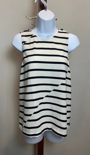 Madewell Striped Sleeveless Top Size M Cream & Black High Low Hem thumbnail 1