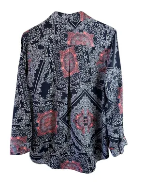 Chico's Navy Coral Medallion Scarf Print Tunic Top Long Sleeve Women's Size 2/L thumbnail 4