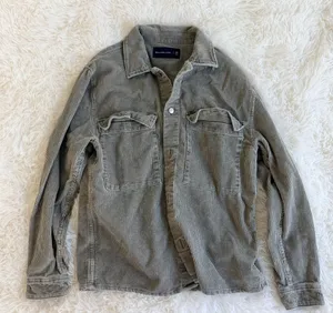 Abercrombie & Fitch Gray Corduroy Long Sleeve Button Up Shacket XS thumbnail 1