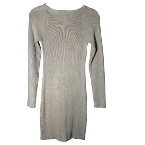 Mable Long Sleeve Mini Sweater Dress Womens M Brown Ribbed Knit Sweetheart Neck thumbnail 2