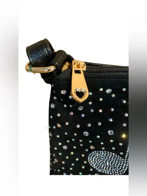 Musical Themed Rhinestone Embellished Black Faux Leather Crossbody Bag thumbnail 4
