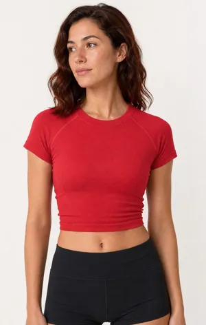 Lululemon Swiftly Tech Cropped Short Sleeve 2.0 Oxford‎ Red Size 2 thumbnail 1