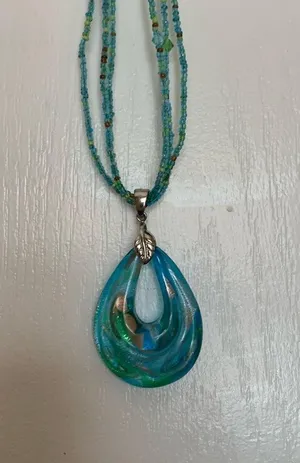 Source Unknown Blue Green Glass Pendant with Blue Green Beads thumbnail 1