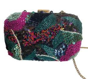Sfera Beaded Sequin Clutch Bag with Chain Strap | Handmade Look Evening Purse thumbnail 1