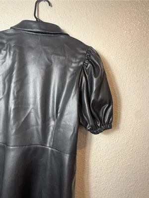 Zara Black‎ Faux-Leather Puff Sleeve Mini Dress Size M thumbnail 6