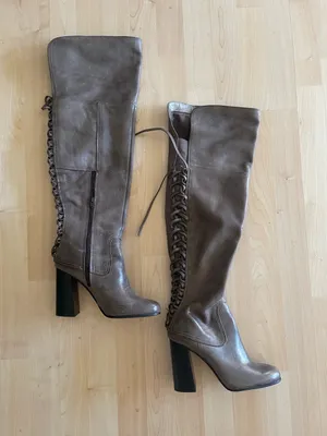 Vince Camuto Women's Knee-High Lace-Up Leather Boots Gray thumbnail 1