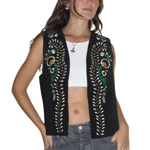 New Zara Black Embroidered Crop Vest Medium thumbnail 2