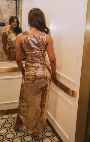 These Three Boutique Rose Gold Glittered Sequin Midi Dress thumbnail 4