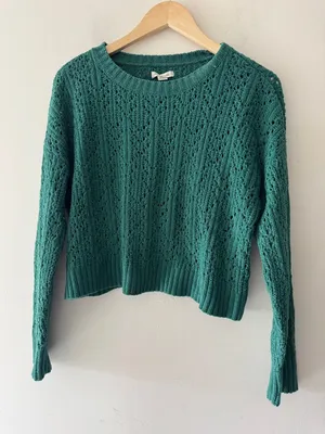 NEW!! American Eagle Green Open Knit Pointelle‎ Sweater thumbnail 2