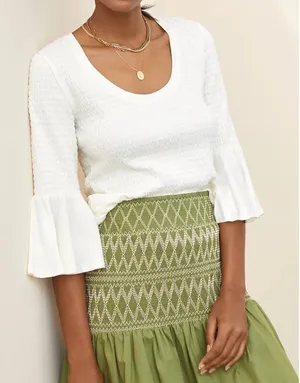 Anthropologie Smocked Bell-Sleeve Top White Size small thumbnail 1