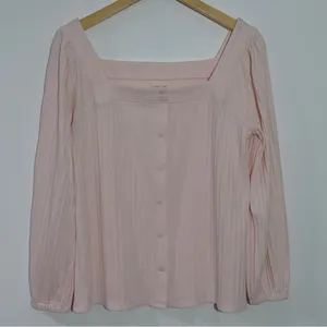 New Loft Oversized Square Neck Pink Top Long‎ Sleeve Small Spring Minimalist thumbnail 2