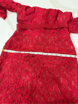 Tadashi Shoji Red Lace Maxi Dress with Three-Quarter Sleeves thumbnail 8