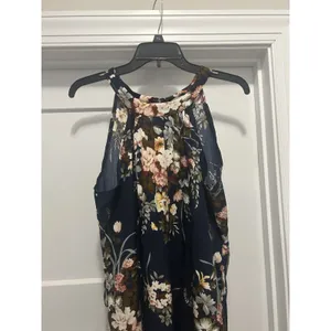 Women Navy Blue Floral Halter Maxi Dress Summer Boho Size 6 Wedding Guest Modest thumbnail 2