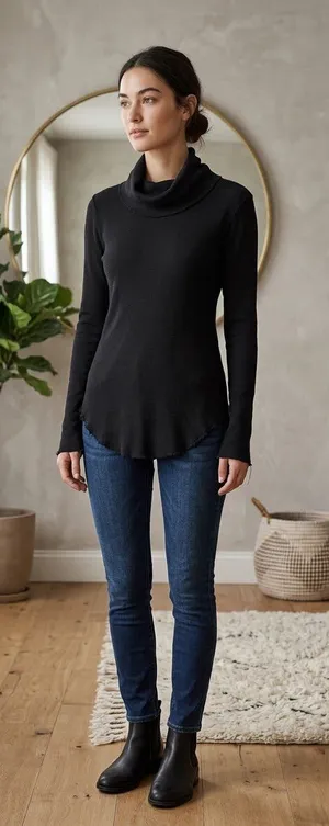 Evereve x Michael Stars thermal waffle-knit cowl neck top black soft medium. thumbnail 1