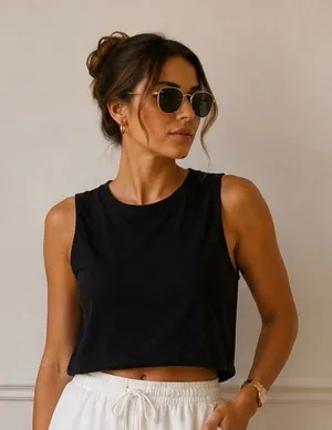 NWT Naked Wardrobe Black Sleeveless Crop Tank Top Women’s Large Stretch thumbnail 1