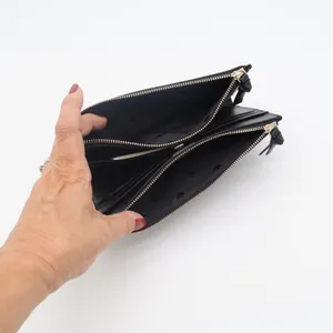 Kate Spade Wallet Womens Large Slim Bifold Black Pebbled Leather Gold Logo Exc thumbnail 7
