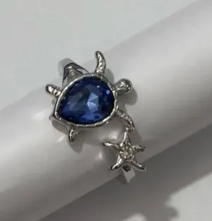 Adorable Silver/Blue Turtle Ring Size 7 thumbnail 3