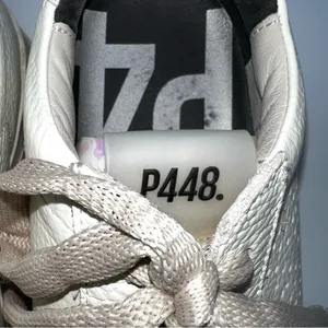 P448 White Leather Sneakers with Beige Accents thumbnail 6