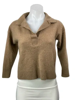 Quince 100% Mongolian Cashmere Tan Long Sleeves Collared Polo Sweater Top Sz M thumbnail 1
