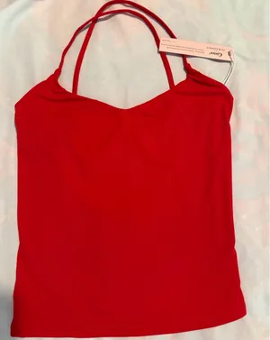 Qinsen Red Strappy Open Back Camisole Top XS V-Neck Stretch Tank NWT thumbnail 1