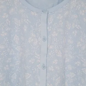 Charter Club Cropped Pajama Top‎ Womens Medium Blue Floral Cotton Button Front thumbnail 4