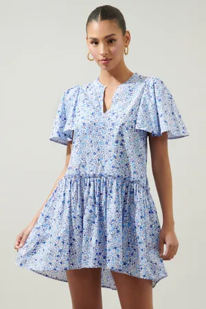 SugarLips Carmine Floral Rock A By Trapeze Mini Dress Blue and White thumbnail 1