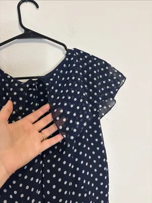 Olivia Matthews Navy Dress with White Polka Dots and ruffles thumbnail 6