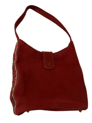 Sundance Leather Hobo Bag Suede Side Beaded Handbag Purse Southwest Boho Western thumbnail 2