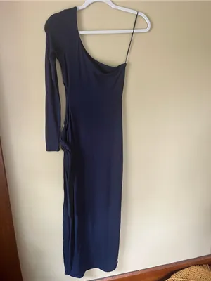 NWOT naked wardrobe One-Shoulder Navy Maxi Dress with Cutout thumbnail 7