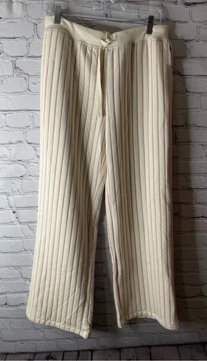Nwt Aiden Cream Ribbed Lounge Pants with Subtle Tan Pinstripes size medium thumbnail 1