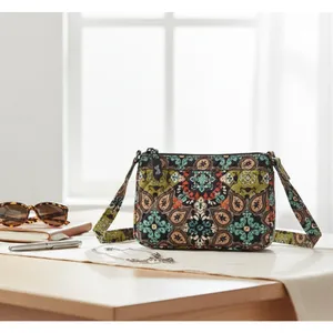 Vera Bradley Sierra On The Go Crossbody Bag Quilted Paisley Floral Black thumbnail 2